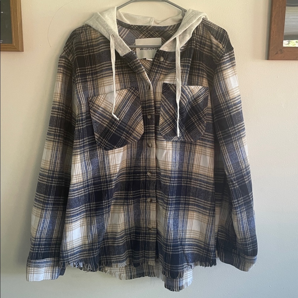 Wallflower Blue and Tan Checkered Shacket